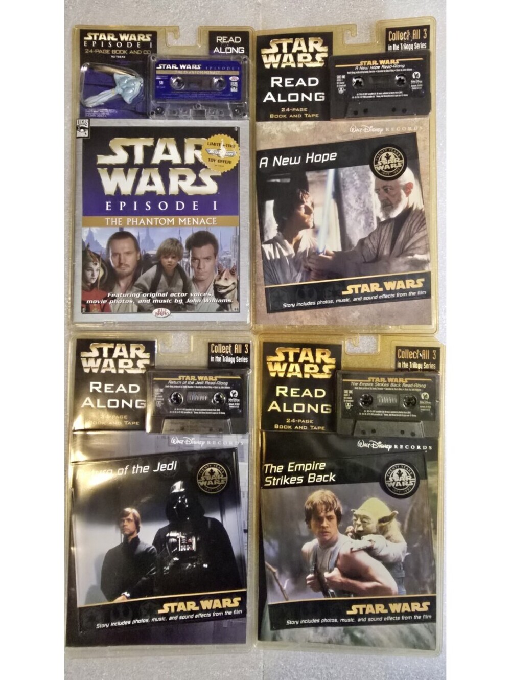 Vintage 1990's Disney Star Wars Read Along Cassette Tapes w/Pic Books Sealed